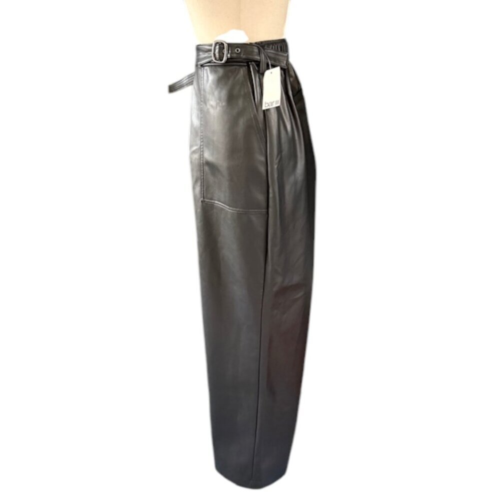 Bar Iii Faux-Leather Pants Black Adjustable Waist Wide Leg Pocket Xl Msrp$99 Nwt